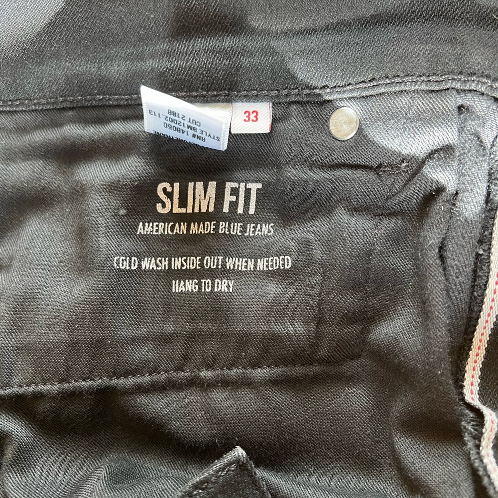 Buck Mason slim fit black denim size 33